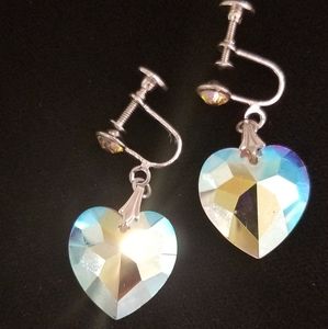 Gorgeous Vintage Aurora Borealis Heart Earrings